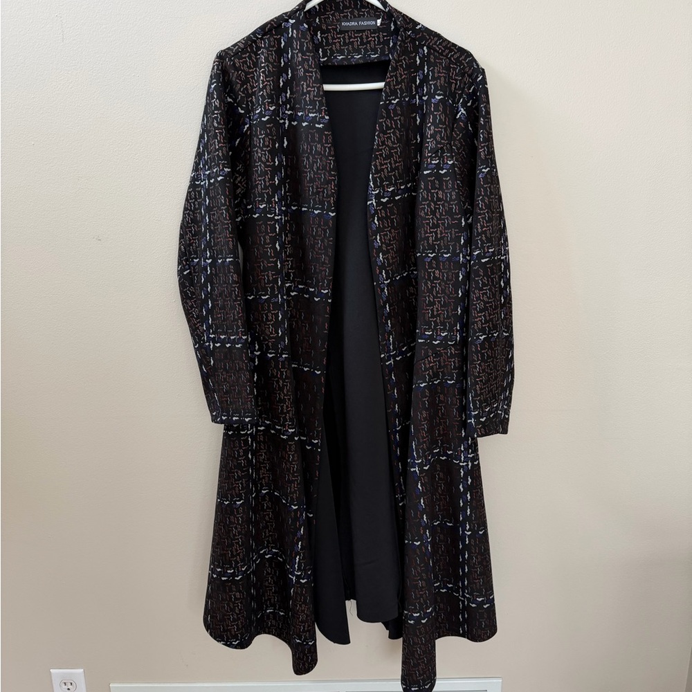 Plaid Patterned Long Coat, Sz M - Picture 7 of 13